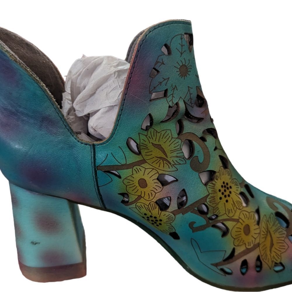 Socofy beautiful tie‎ dye floral print cutout shoes size 38 - Picture 3 of 8